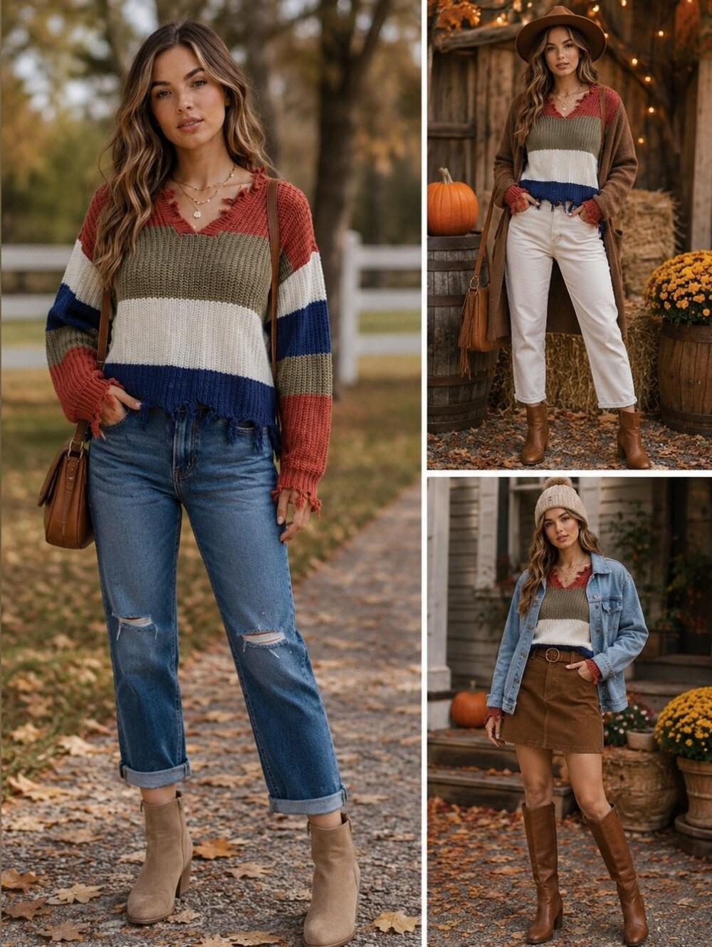 EE-SOME Fringed Stripe Knit Long‎ Sleeve SWEATER TOP Women's Size MEDIUM/LARGE